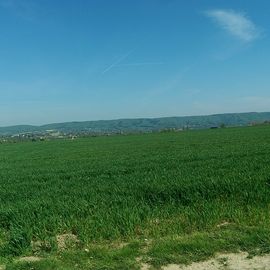 Blick von der Bio-Gas-Anlage auf Bad Oeynhausen, im Hintergrund der Höhenzug Wiehngebirge