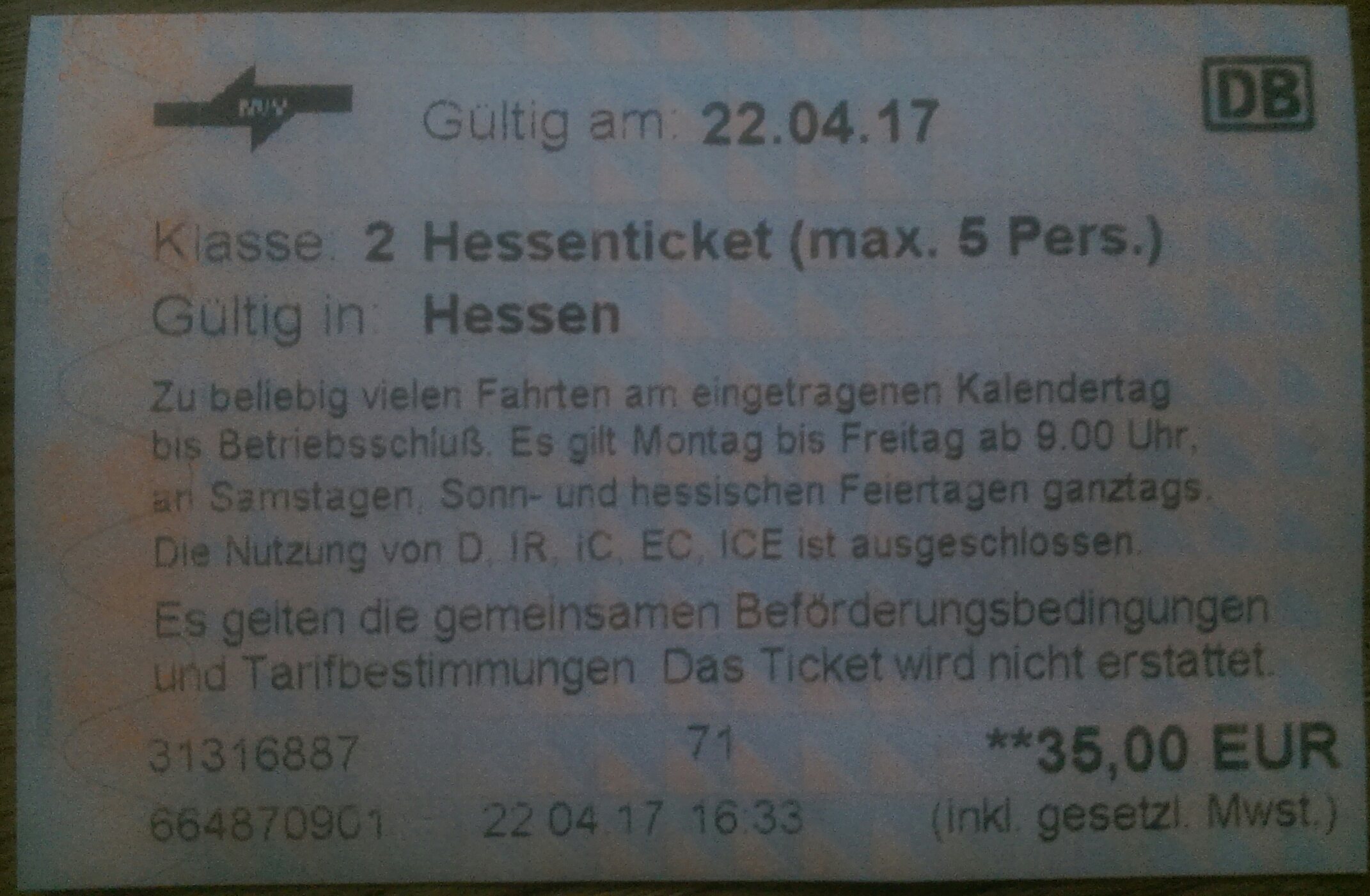 Ticket von hinten