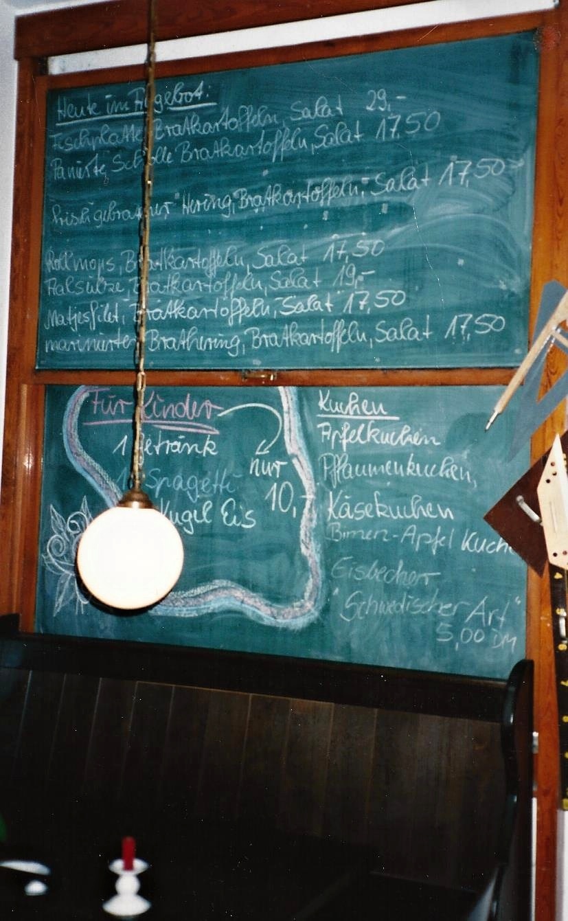 "Speisekarte"
in der "Alten Schule"
Scharprode/Insel Rügen