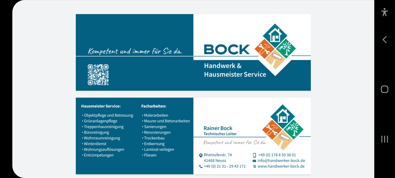 Visitenkarte Bock Handwerk &amp; Hausmeister Service