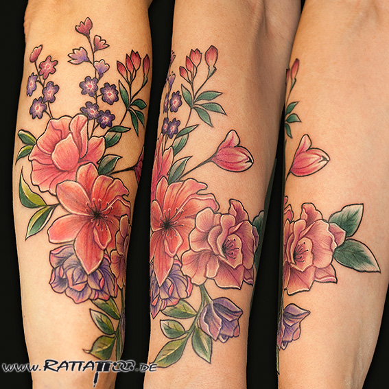 Blumenbouquet auf dem Unterarm aus dem Rattattoo Tattoostudio in Freiburg.