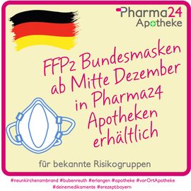 Kostenlose FFP2 Masken für Risikogruppen gibt es in der Pharma24 Apotheke in Neunkirchen