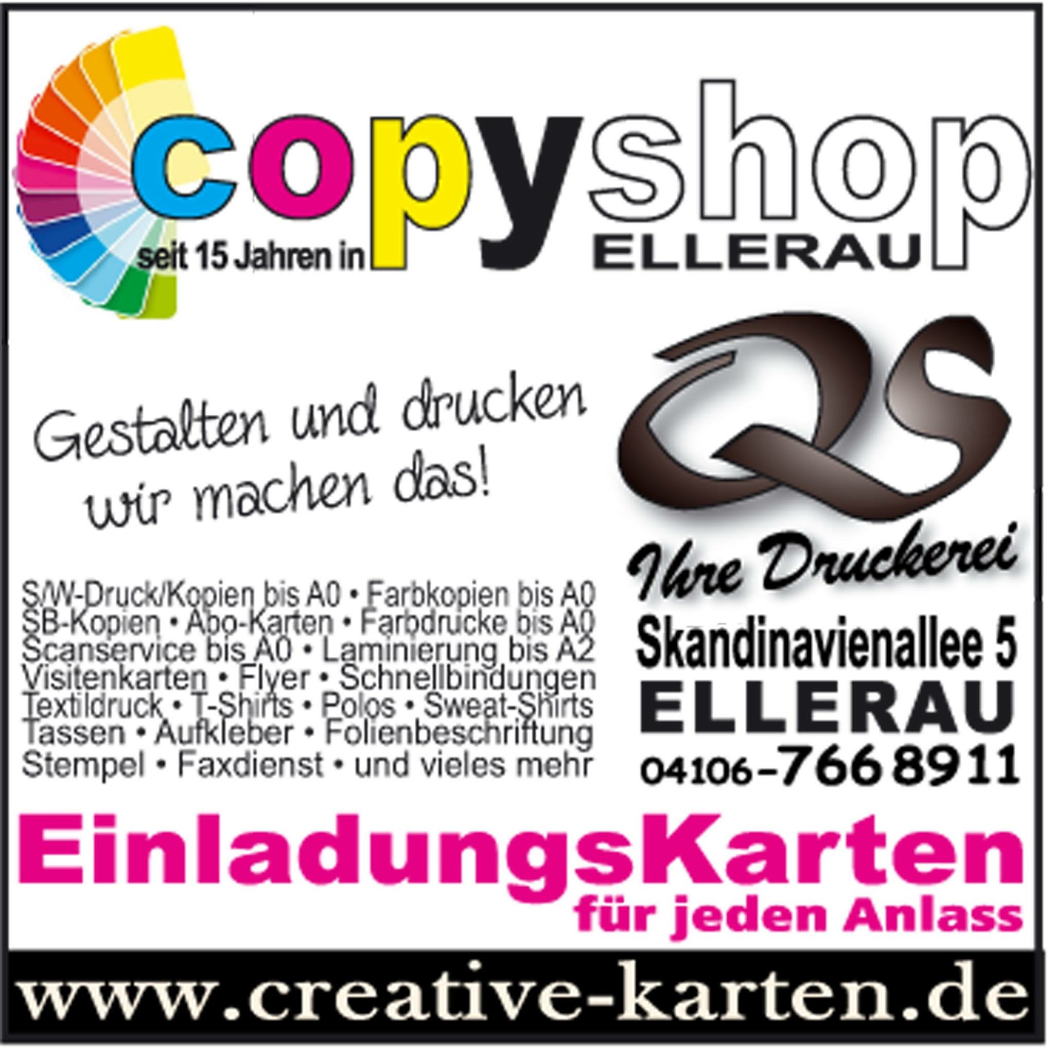 Copyshop in Ellerau bietet Einladungskarten, Visitenkarten, Flyer und Plakate inklusive Design zu fairen Preisen. Kopien und Ausdrucke bis DIN A0