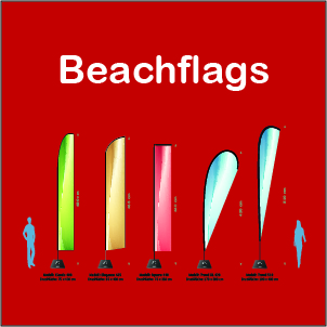 Beachflags in bester Qualität in vielen Formen und Größen. Einfach zu transportieren und in 3 Minuten aufgebaut.