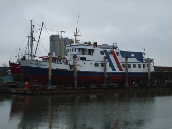 MS Hauke Haien im Januar 2012 in Büsum zur Werftüberholung