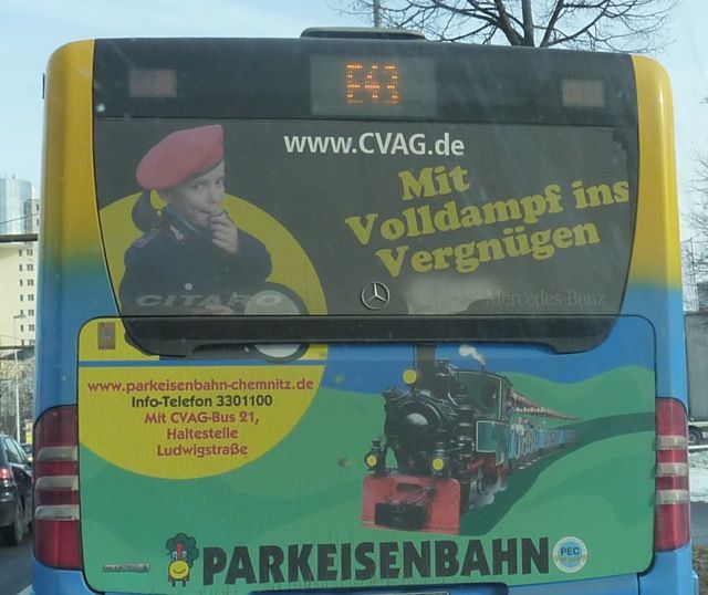 Werbung auf dem Linienbus in Chemnitz.