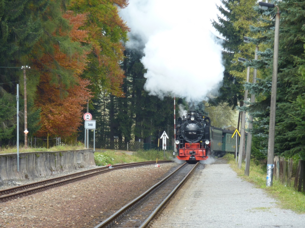 Fichtelbergbahn in Anfahrt auf Haltepunkt Vierenstraße