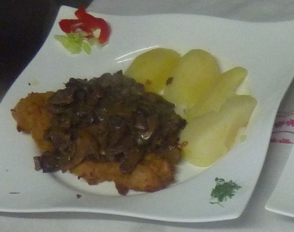 7 Minuten später: Schnitzel mit Champignons