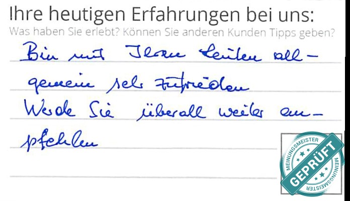 Digitalisierter Text des Meinungsmeister Bewertungsbogens