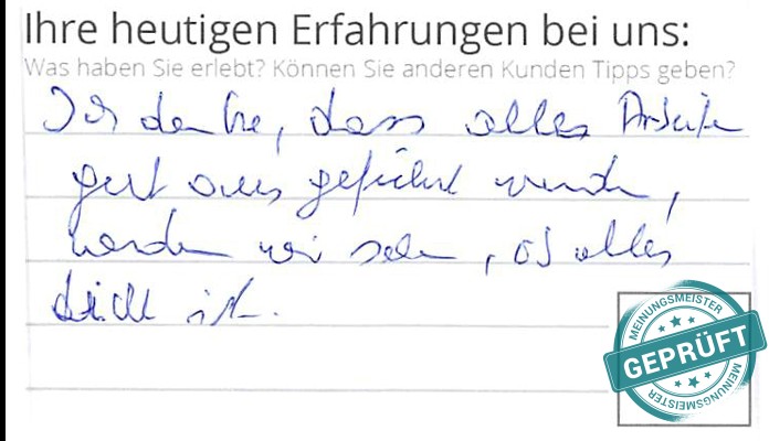 Digitalisierter Text des Meinungsmeister Bewertungsbogens