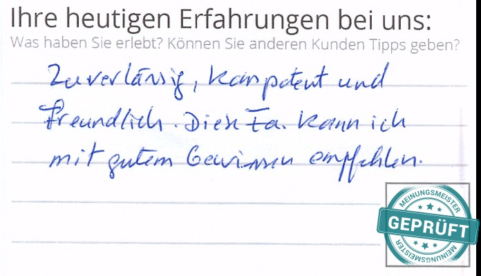 Digitalisierter Text des Meinungsmeister Bewertungsbogens