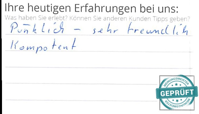 Digitalisierter Text des Meinungsmeister Bewertungsbogens