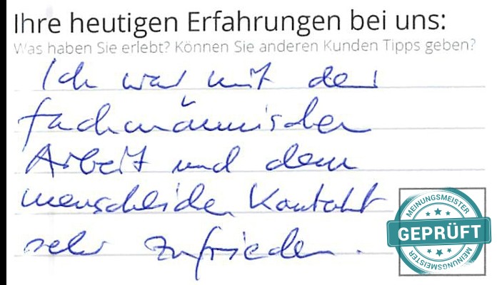 Digitalisierter Text des Meinungsmeister Bewertungsbogens