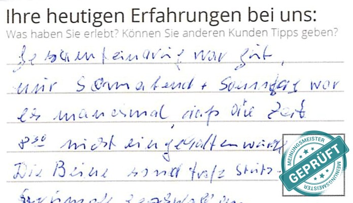 Digitalisierter Text des Meinungsmeister Bewertungsbogens