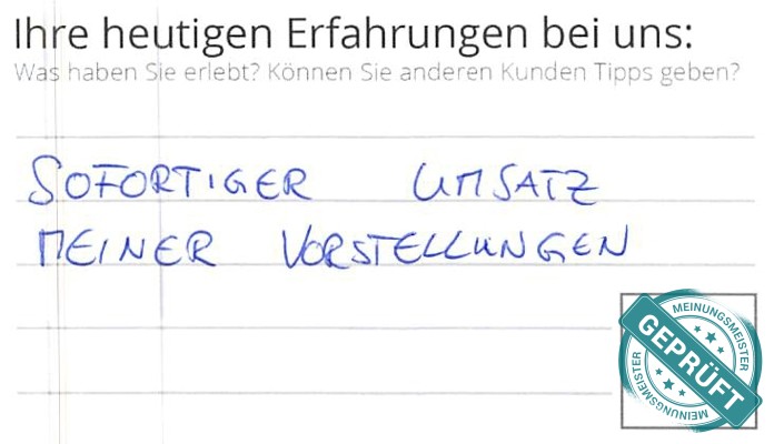 Digitalisierter Text des Meinungsmeister Bewertungsbogens