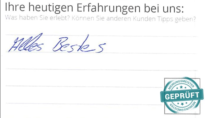 Digitalisierter Text des Meinungsmeister Bewertungsbogens