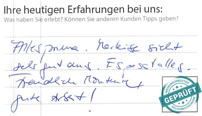 Digitalisierter Text des Meinungsmeister Bewertungsbogens