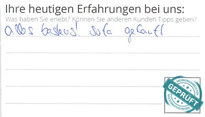 Digitalisierter Text des Meinungsmeister Bewertungsbogens