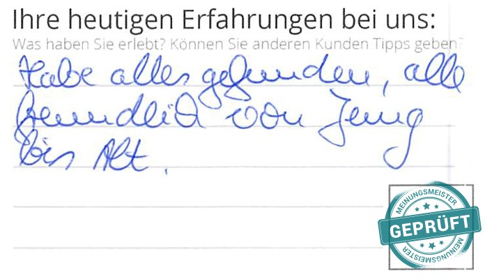 Digitalisierter Text des Meinungsmeister Bewertungsbogens