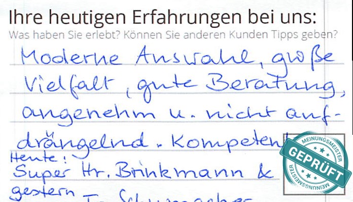 Digitalisierter Text des Meinungsmeister Bewertungsbogens