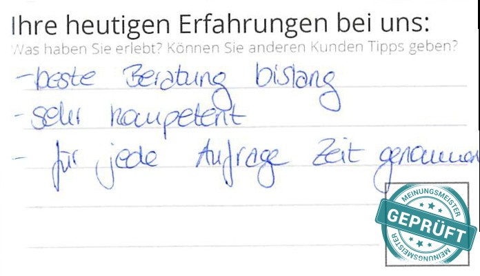 Digitalisierter Text des Meinungsmeister Bewertungsbogens