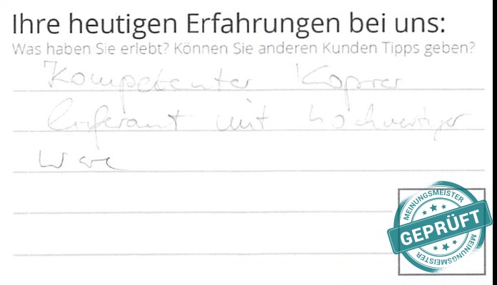 Digitalisierter Text des Meinungsmeister Bewertungsbogens