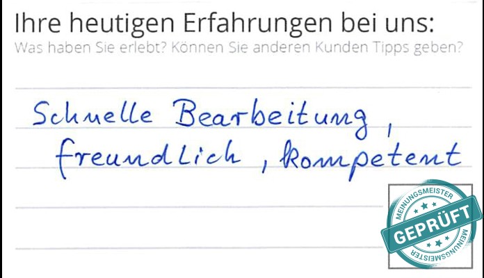 Digitalisierter Text des Meinungsmeister Bewertungsbogens