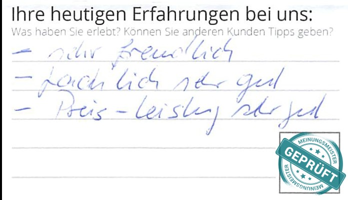 Digitalisierter Text des Meinungsmeister Bewertungsbogens