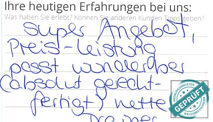 Digitalisierter Text des Meinungsmeister Bewertungsbogens