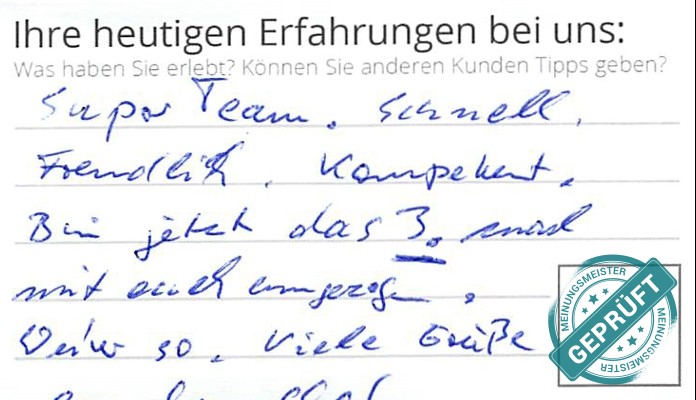 Digitalisierter Text des Meinungsmeister Bewertungsbogens