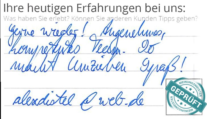 Digitalisierter Text des Meinungsmeister Bewertungsbogens