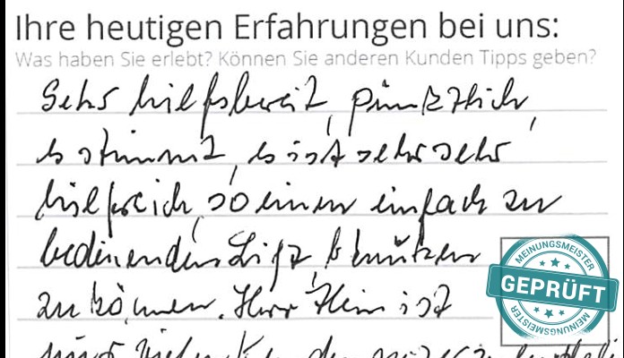 Digitalisierter Text des Meinungsmeister Bewertungsbogens