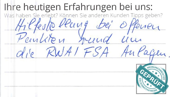 Digitalisierter Text des Meinungsmeister Bewertungsbogens