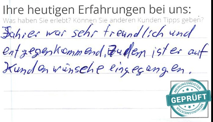 Digitalisierter Text des Meinungsmeister Bewertungsbogens