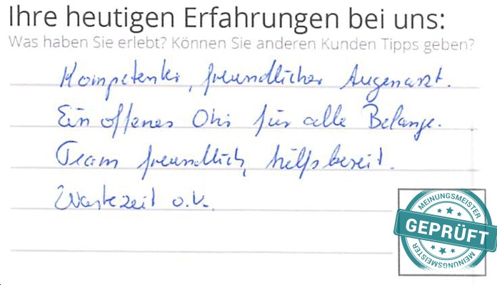 Digitalisierter Text des Meinungsmeister Bewertungsbogens