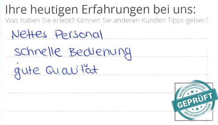 Digitalisierter Text des Meinungsmeister Bewertungsbogens