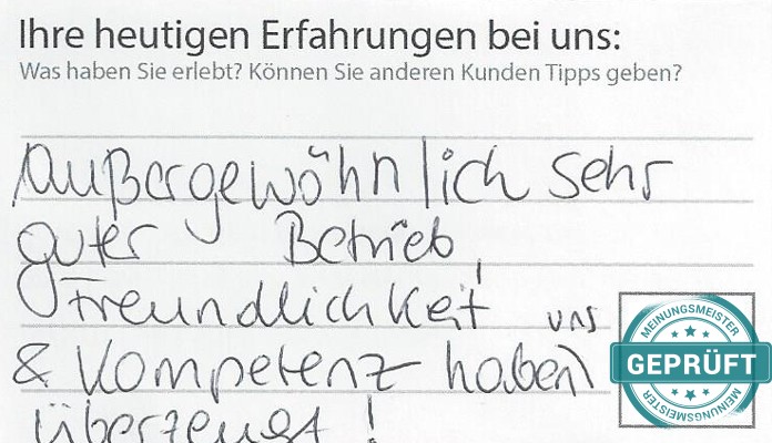 Digitalisierter Text des Meinungsmeister Bewertungsbogens