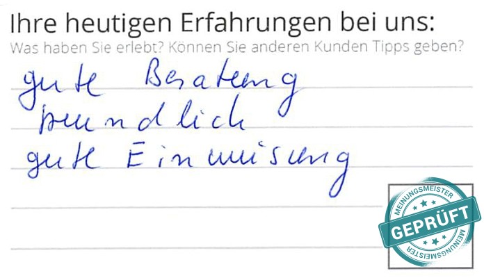 Digitalisierter Text des Meinungsmeister Bewertungsbogens