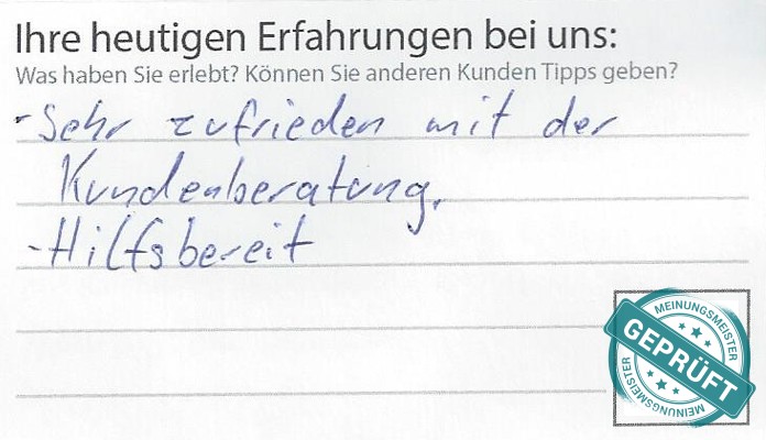 Digitalisierter Text des Meinungsmeister Bewertungsbogens