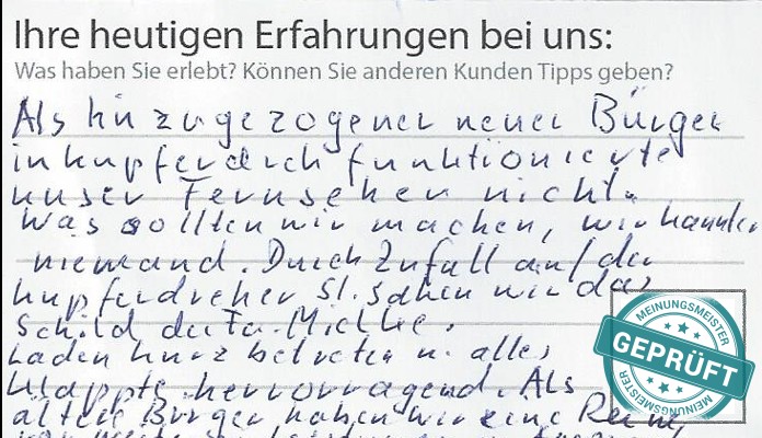 Digitalisierter Text des Meinungsmeister Bewertungsbogens