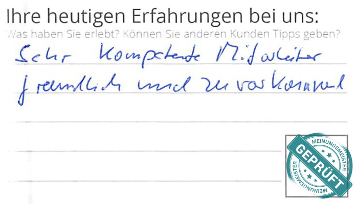 Digitalisierter Text des Meinungsmeister Bewertungsbogens