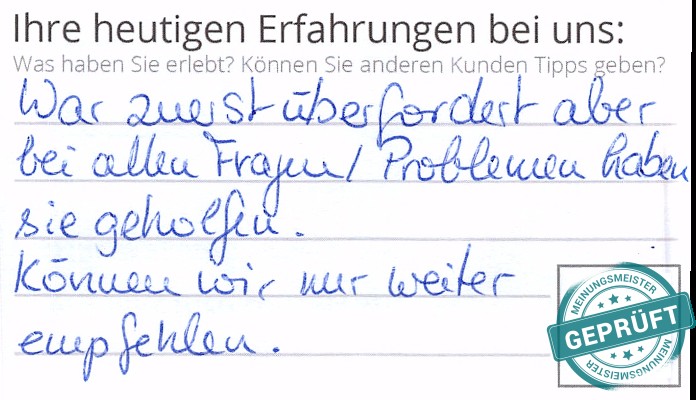 Digitalisierter Text des Meinungsmeister Bewertungsbogens