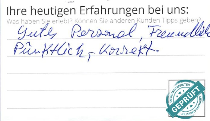 Digitalisierter Text des Meinungsmeister Bewertungsbogens