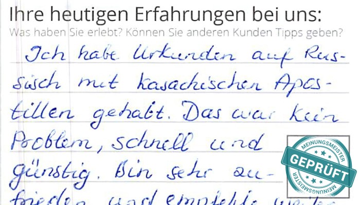 Digitalisierter Text des Meinungsmeister Bewertungsbogens