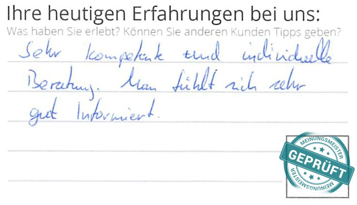 Digitalisierter Text des Meinungsmeister Bewertungsbogens