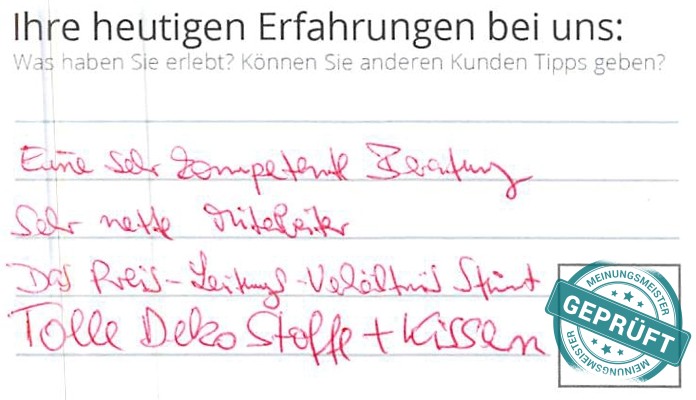 Digitalisierter Text des Meinungsmeister Bewertungsbogens