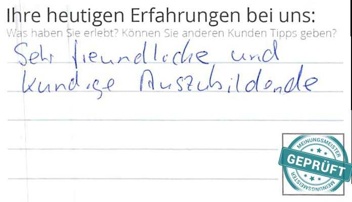 Digitalisierter Text des Meinungsmeister Bewertungsbogens