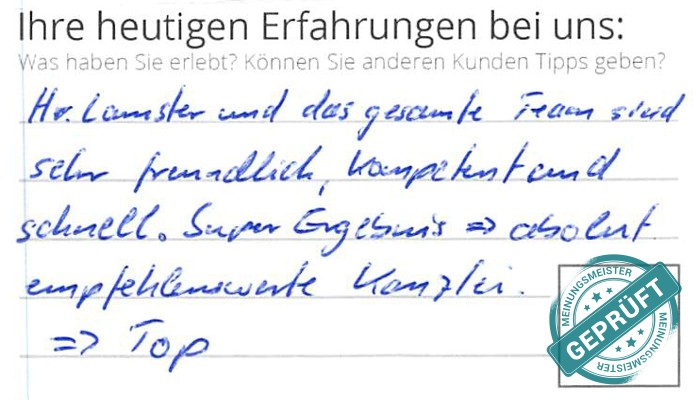 Digitalisierter Text des Meinungsmeister Bewertungsbogens