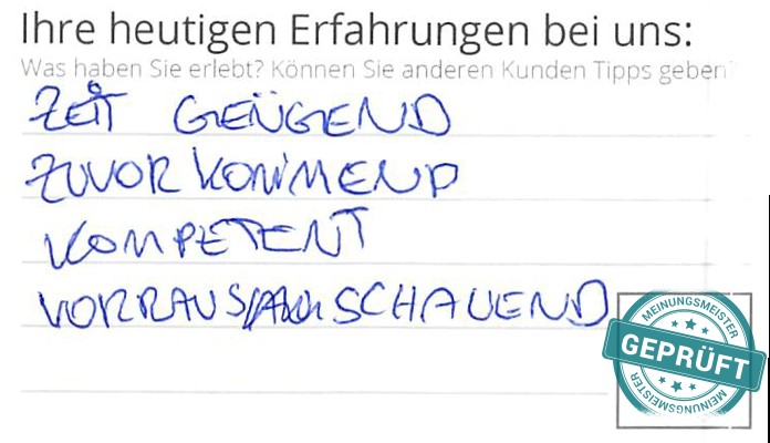 Digitalisierter Text des Meinungsmeister Bewertungsbogens