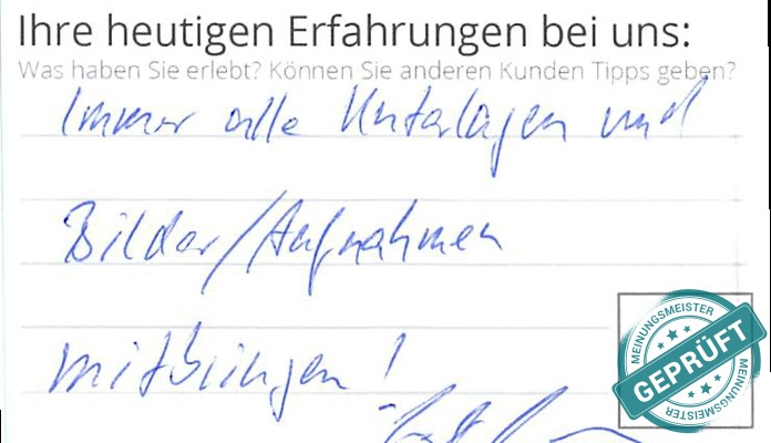 Digitalisierter Text des Meinungsmeister Bewertungsbogens